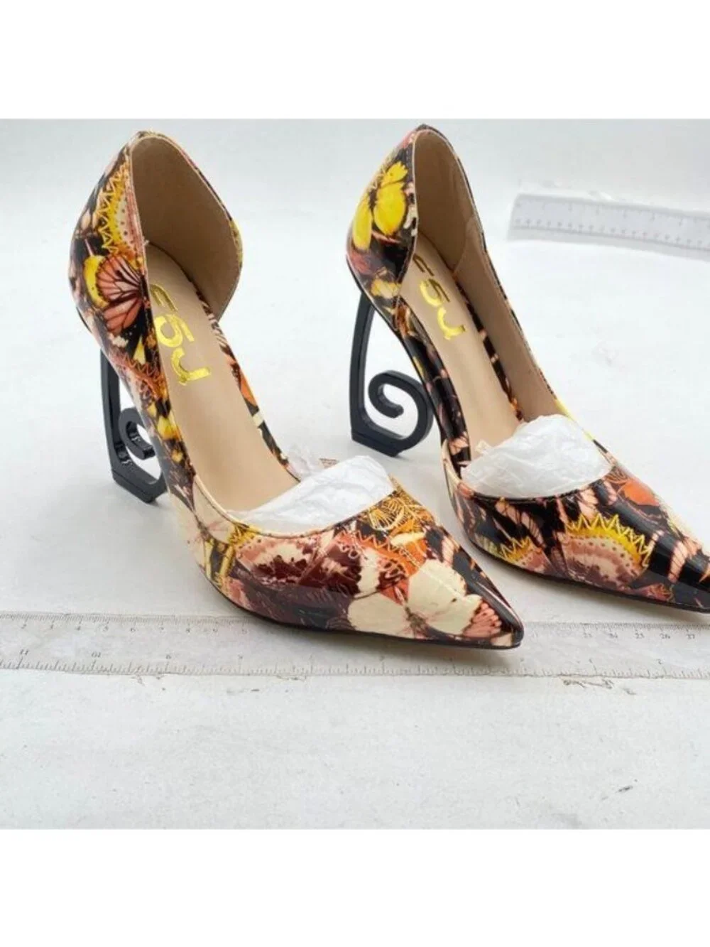 FSJ Comfort Pointed Toe Pumps for Women Black High Heel Butterfly Shoes
